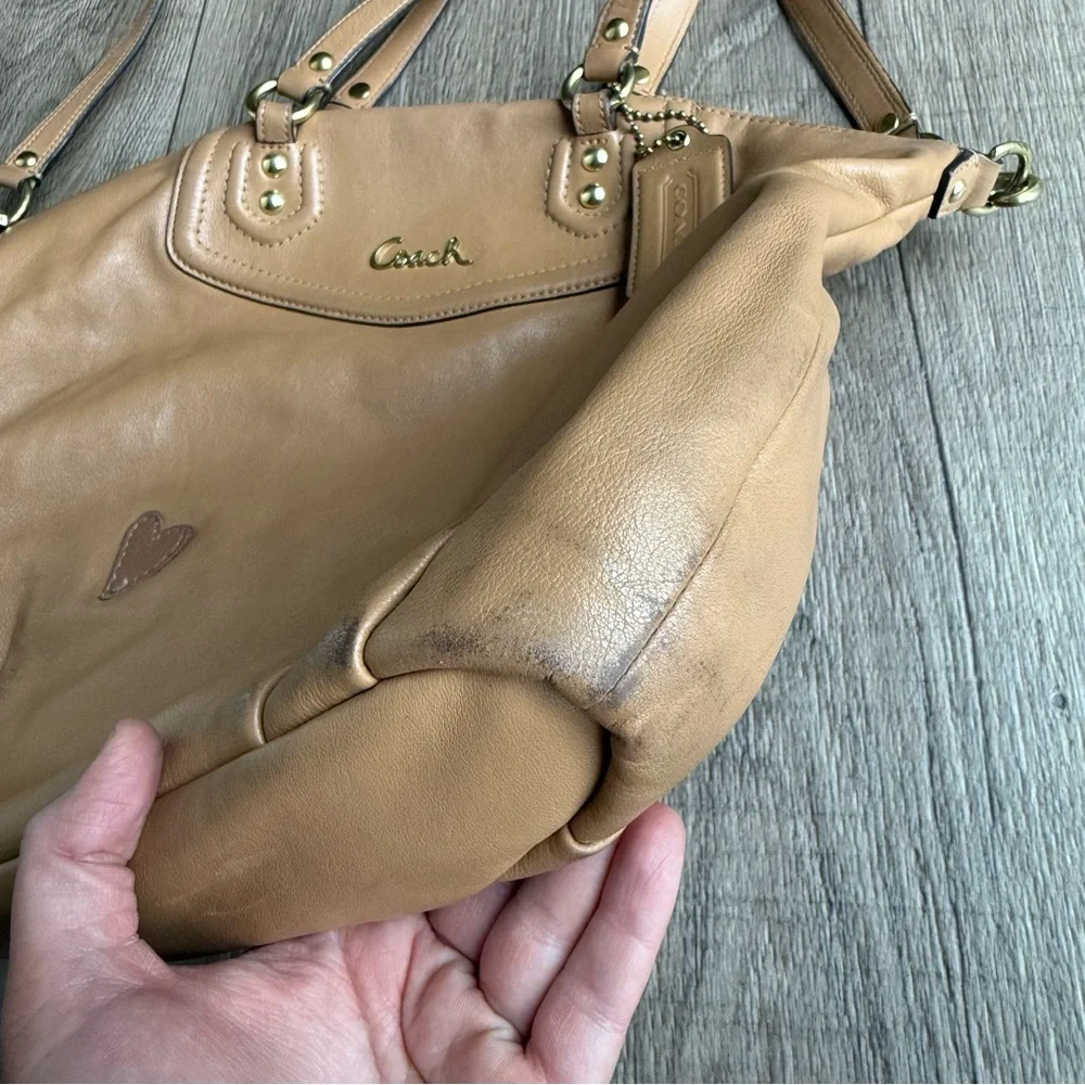 Coach Ashley heart satchel purse camel tan leather F23684